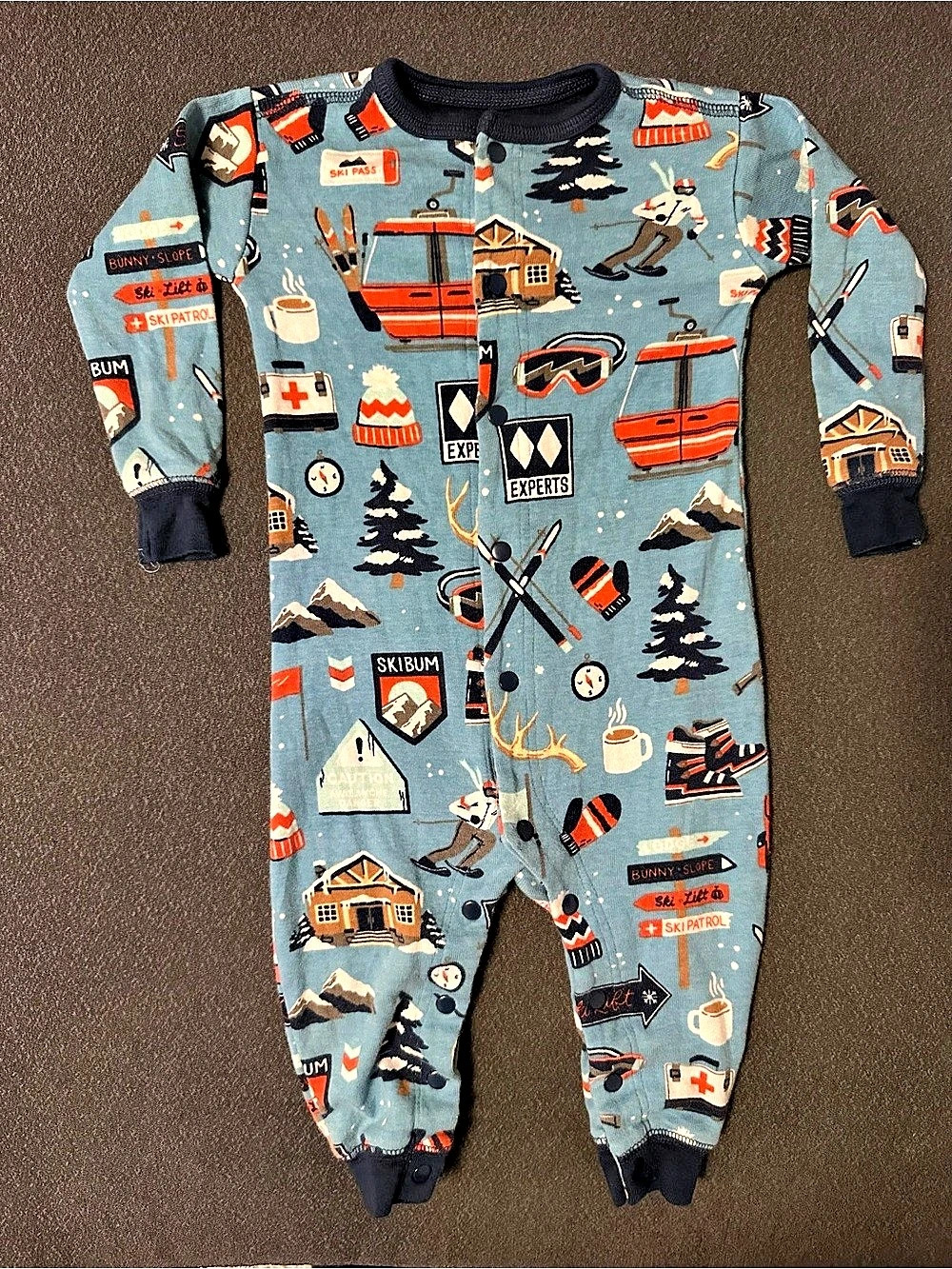 Little Blue House Ski Print Footie Baby 12-18M Like New
